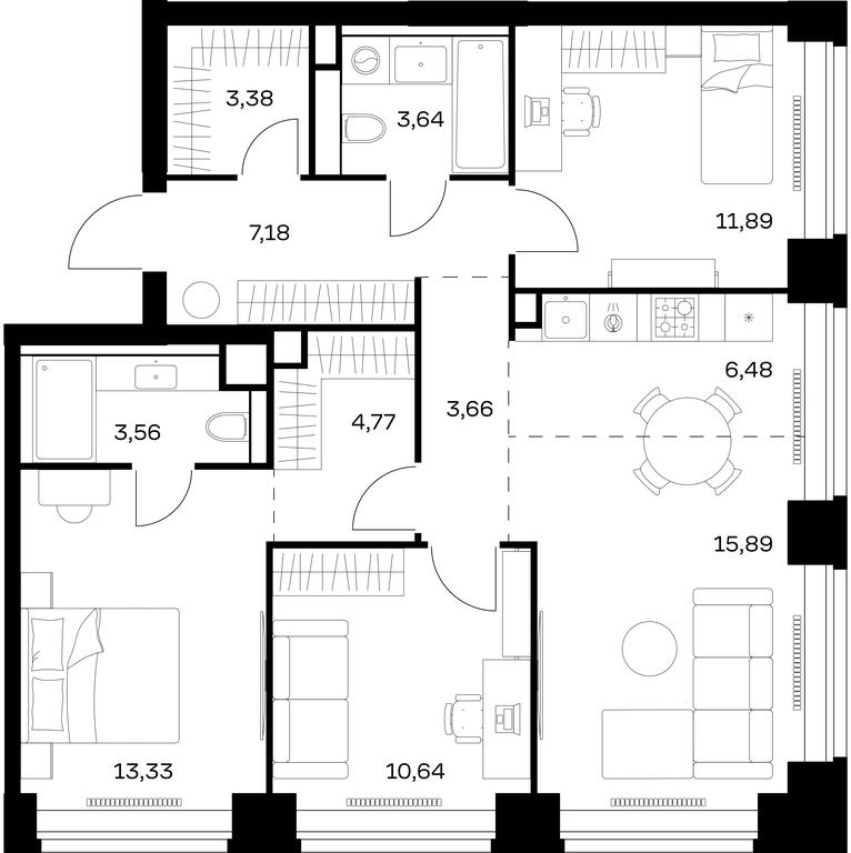 2-BD Apartment Sale, 84.42 sq. m. at Nova, Bratyev Fonchenko Street, вл21, Moscow, Russia #1 2-BD Apartment Sale, 84.42 sq. m. at Nova, Bratyev Fonchenko Street, вл21, Moscow, Russia #1