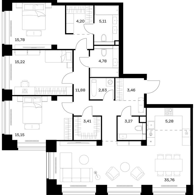 2-BD Apartment Sale, 126.13 sq. m. at Nova, Bratyev Fonchenko Street, вл21, Moscow, Russia #1 2-BD Apartment Sale, 126.13 sq. m. at Nova, Bratyev Fonchenko Street, вл21, Moscow, Russia #1