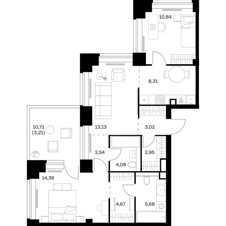 1-BD Apartment Sale, 72.79 sq. m. at Nova, Bratyev Fonchenko Street, вл21, Moscow, Russia #1 1-BD Apartment Sale, 72.79 sq. m. at Nova, Bratyev Fonchenko Street, вл21, Moscow, Russia #1