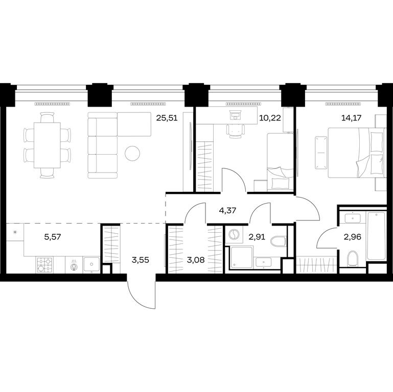 1-BD Apartment Sale, 72.34平方米 at Nova, Bratyev Fonchenko Street, вл21, Moscow, Russia #1