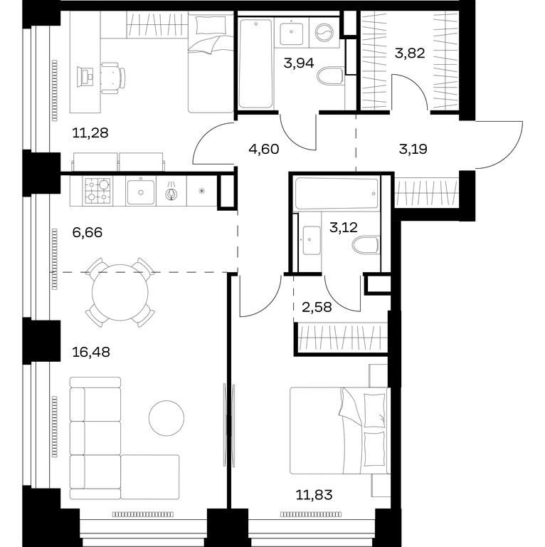 1-BD Apartment Sale, 67.5平方米 at Nova, Bratyev Fonchenko Street, вл21, Moscow, Russia #1