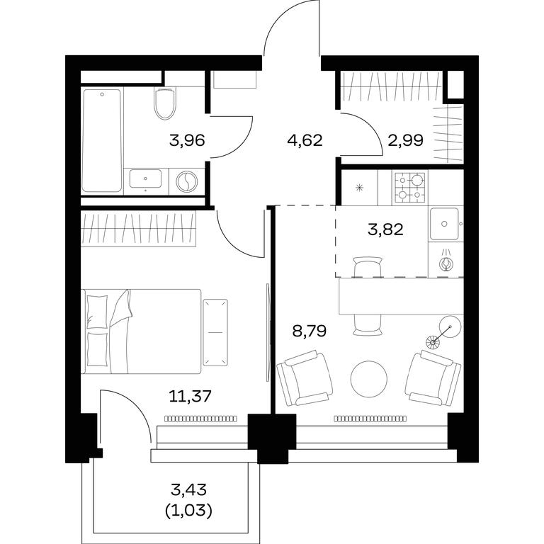 Apartment Sale, 36.58 sq. m. at Nova, Bratyev Fonchenko Street, вл21, Moscow, Russia #1