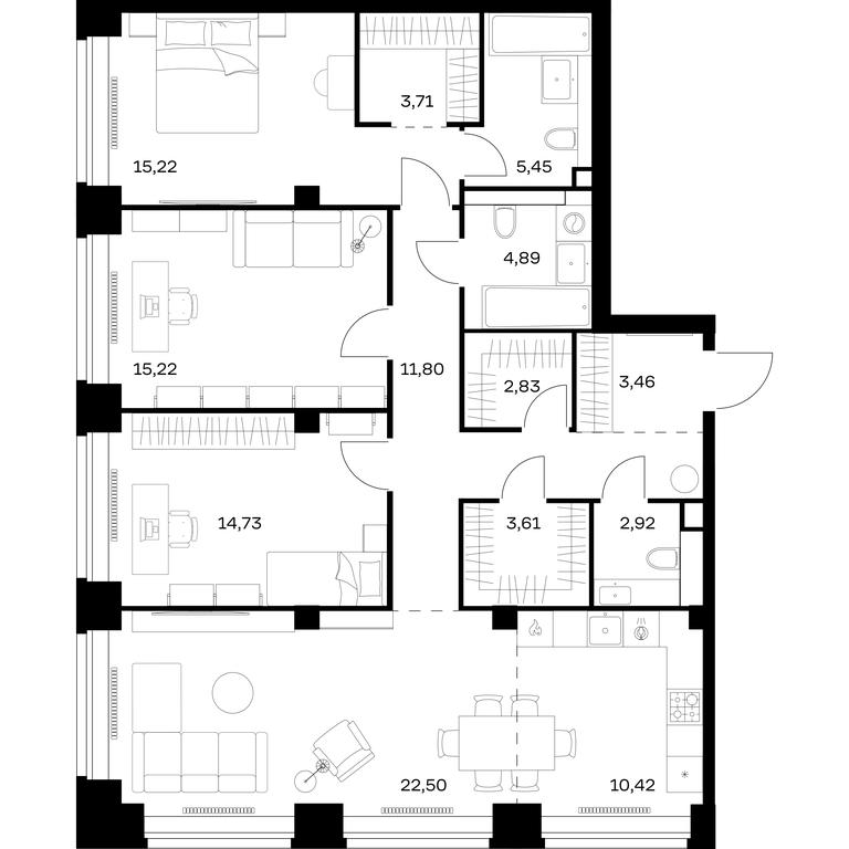 2-BD Apartment Sale, 116.76平方米 at Nova, Bratyev Fonchenko Street, вл21, Moscow, Russia #1 2-BD Apartment Sale, 116.76平方米 at Nova, Bratyev Fonchenko Street, вл21, Moscow, Russia #1