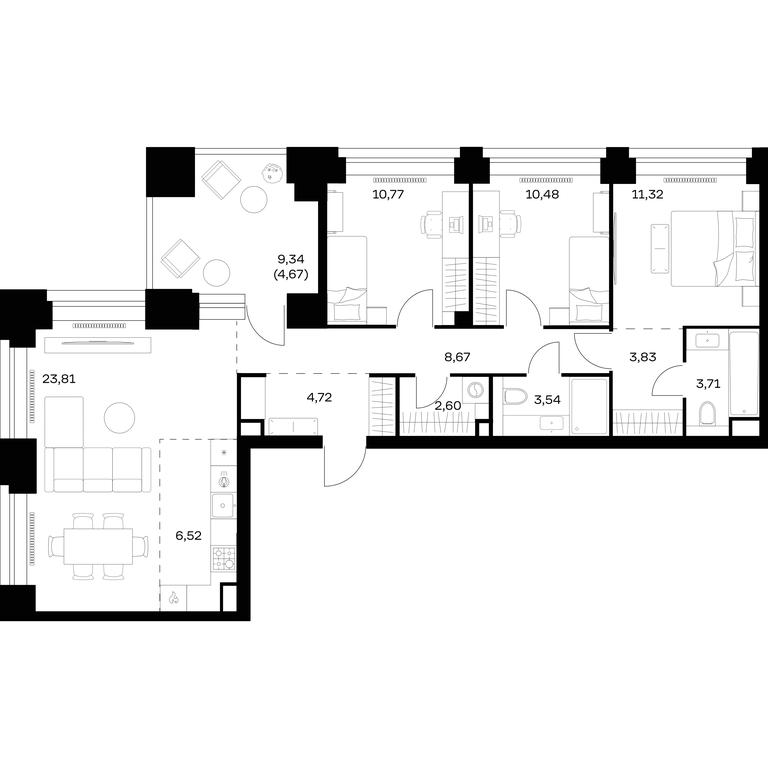 2-BD Apartment Sale, 94.64 sq. m. at Nova, Bratyev Fonchenko Street, вл21, Moscow, Russia #1 2-BD Apartment Sale, 94.64 sq. m. at Nova, Bratyev Fonchenko Street, вл21, Moscow, Russia #1