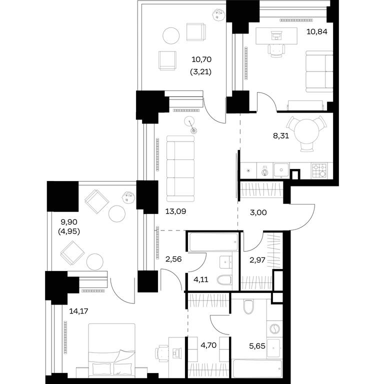 1-BD Apartment Sale, 77.56平方米 at Nova, Bratyev Fonchenko Street, вл21, Moscow, Russia #1 1-BD Apartment Sale, 77.56平方米 at Nova, Bratyev Fonchenko Street, вл21, Moscow, Russia #1
