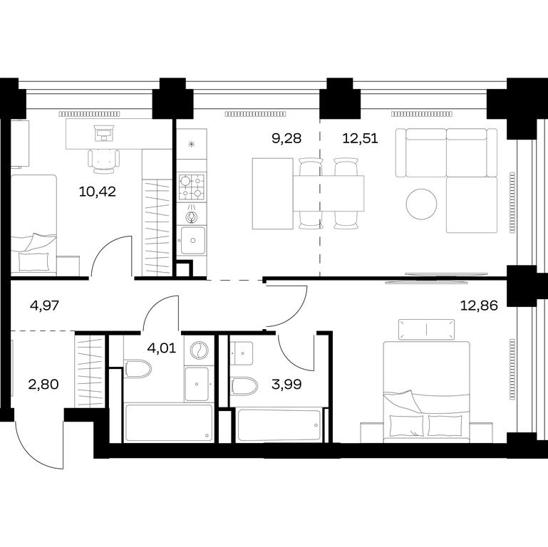 1-BD Apartment Sale, 60.84平方米 at Nova, Bratyev Fonchenko Street, вл21, Moscow, Russia #1 1-BD Apartment Sale, 60.84平方米 at Nova, Bratyev Fonchenko Street, вл21, Moscow, Russia #1