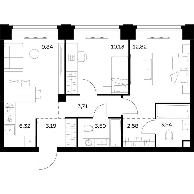 1-BD Apartment Sale, 56.03平方米 at Nova, Bratyev Fonchenko Street, вл21, Moscow, Russia #1 1-BD Apartment Sale, 56.03平方米 at Nova, Bratyev Fonchenko Street, вл21, Moscow, Russia #1