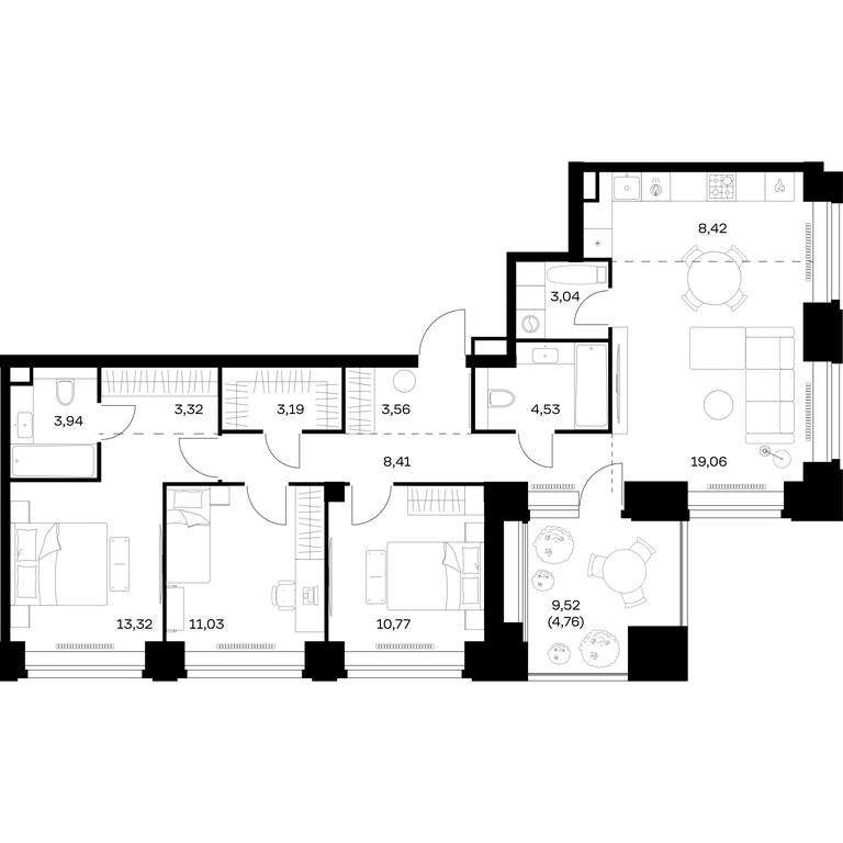 2-BD Apartment Sale, 97.35 sq. m. at Nova, Bratyev Fonchenko Street, вл21, Moscow, Russia #1 2-BD Apartment Sale, 97.35 sq. m. at Nova, Bratyev Fonchenko Street, вл21, Moscow, Russia #1