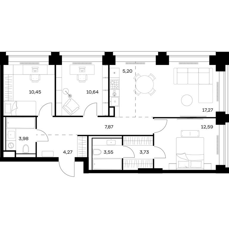 2-BD Apartment Sale, 79.55 sq. m. at Nova, Bratyev Fonchenko Street, вл21, Moscow, Russia #1 2-BD Apartment Sale, 79.55 sq. m. at Nova, Bratyev Fonchenko Street, вл21, Moscow, Russia #1