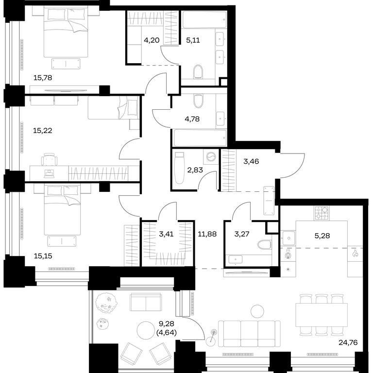2-BD Apartment Sale, 119.77 sq. m. at Nova, Bratyev Fonchenko Street, вл21, Moscow, Russia #1 2-BD Apartment Sale, 119.77 sq. m. at Nova, Bratyev Fonchenko Street, вл21, Moscow, Russia #1