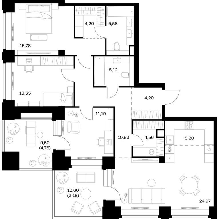 2-BD Apartment Sale, 113 sq. m. at Nova, Bratyev Fonchenko Street, вл21, Moscow, Russia #1 2-BD Apartment Sale, 113 sq. m. at Nova, Bratyev Fonchenko Street, вл21, Moscow, Russia #1