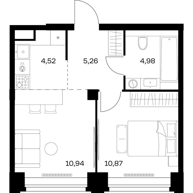 Apartment Sale, 36.57 sq. m. at Nova, Bratyev Fonchenko Street, вл21, Moscow, Russia #1