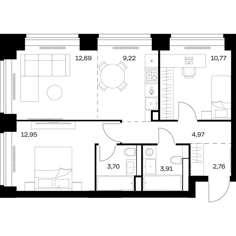 1-BD Apartment Sale, 60.97平方米 at Nova, Bratyev Fonchenko Street, вл21, Moscow, Russia #1 1-BD Apartment Sale, 60.97平方米 at Nova, Bratyev Fonchenko Street, вл21, Moscow, Russia #1