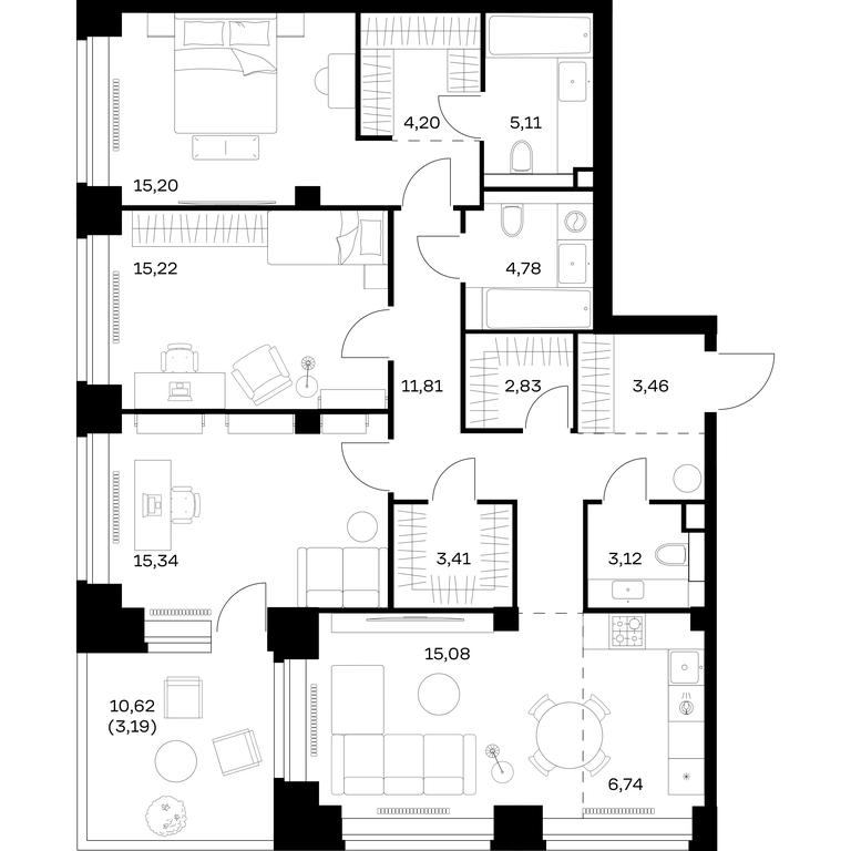 2-BD Apartment Sale, 109.49平方米 at Nova, Bratyev Fonchenko Street, вл21, Moscow, Russia #1