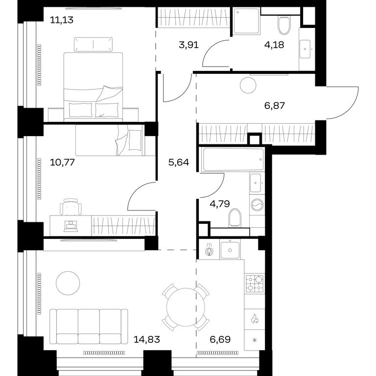1-BD Apartment Sale, 68.81平方米 at Nova, Bratyev Fonchenko Street, вл21, Moscow, Russia #1 1-BD Apartment Sale, 68.81平方米 at Nova, Bratyev Fonchenko Street, вл21, Moscow, Russia #1