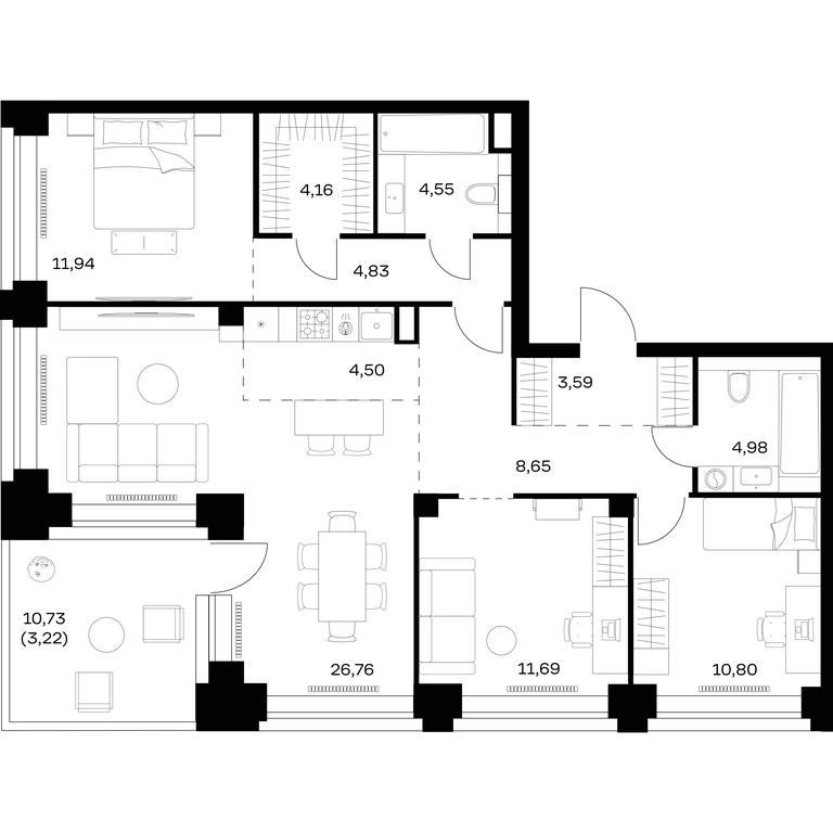 2-BD Apartment Sale, 99.67 sq. m. at Nova, Bratyev Fonchenko Street, вл21, Moscow, Russia #1 2-BD Apartment Sale, 99.67 sq. m. at Nova, Bratyev Fonchenko Street, вл21, Moscow, Russia #1