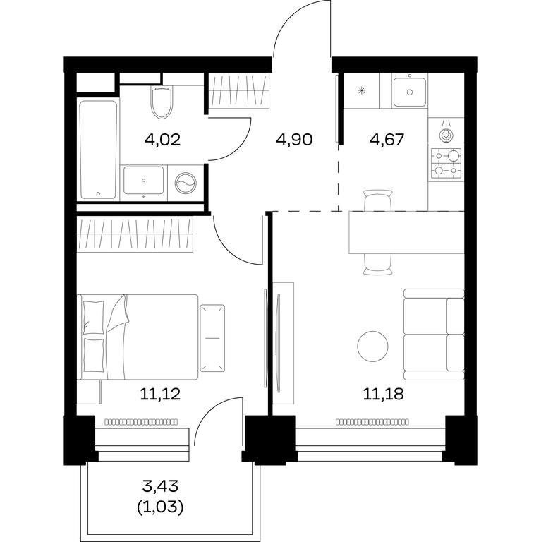 Apartment Sale, 36.92 sq. m. at Nova, Bratyev Fonchenko Street, вл21, Moscow, Russia #1