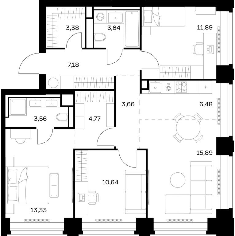 2-BD Apartment Sale, 84.42 sq. m. at Nova, Bratyev Fonchenko Street, вл21, Moscow, Russia #1 2-BD Apartment Sale, 84.42 sq. m. at Nova, Bratyev Fonchenko Street, вл21, Moscow, Russia #1