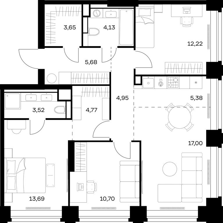 2-BD Apartment Sale, 85.69 sq. m. at Nova, Bratyev Fonchenko Street, вл21, Moscow, Russia #1 2-BD Apartment Sale, 85.69 sq. m. at Nova, Bratyev Fonchenko Street, вл21, Moscow, Russia #1