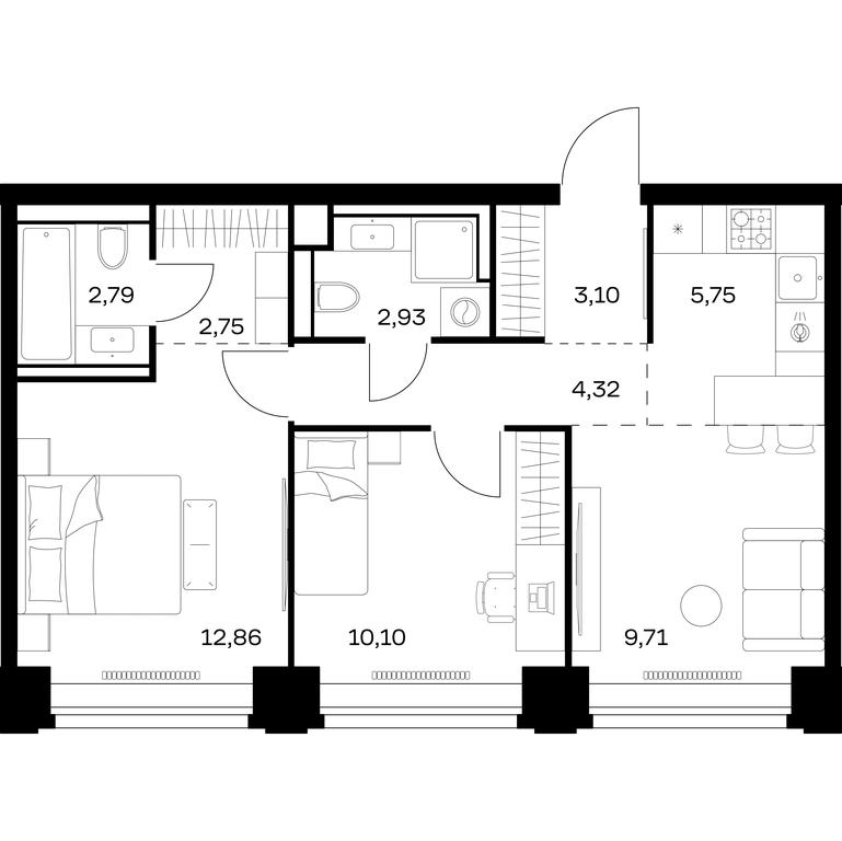 1-BD Apartment Sale, 54.31平方米 at Nova, Bratyev Fonchenko Street, вл21, Moscow, Russia #1 1-BD Apartment Sale, 54.31平方米 at Nova, Bratyev Fonchenko Street, вл21, Moscow, Russia #1