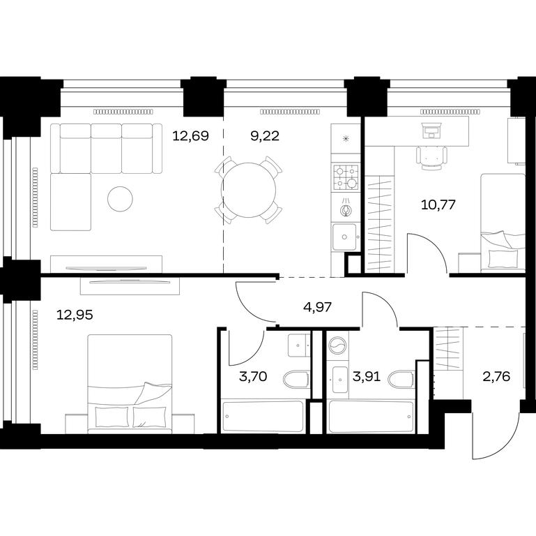 1-BD Apartment Sale, 60.97平方米 at Nova, Bratyev Fonchenko Street, вл21, Moscow, Russia #1 1-BD Apartment Sale, 60.97平方米 at Nova, Bratyev Fonchenko Street, вл21, Moscow, Russia #1