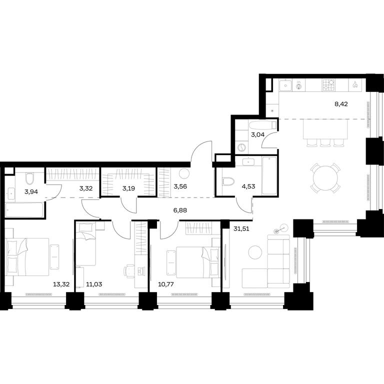 2-BD Apartment Sale, 103.51平方米 at Nova, Bratyev Fonchenko Street, вл21, Moscow, Russia #1