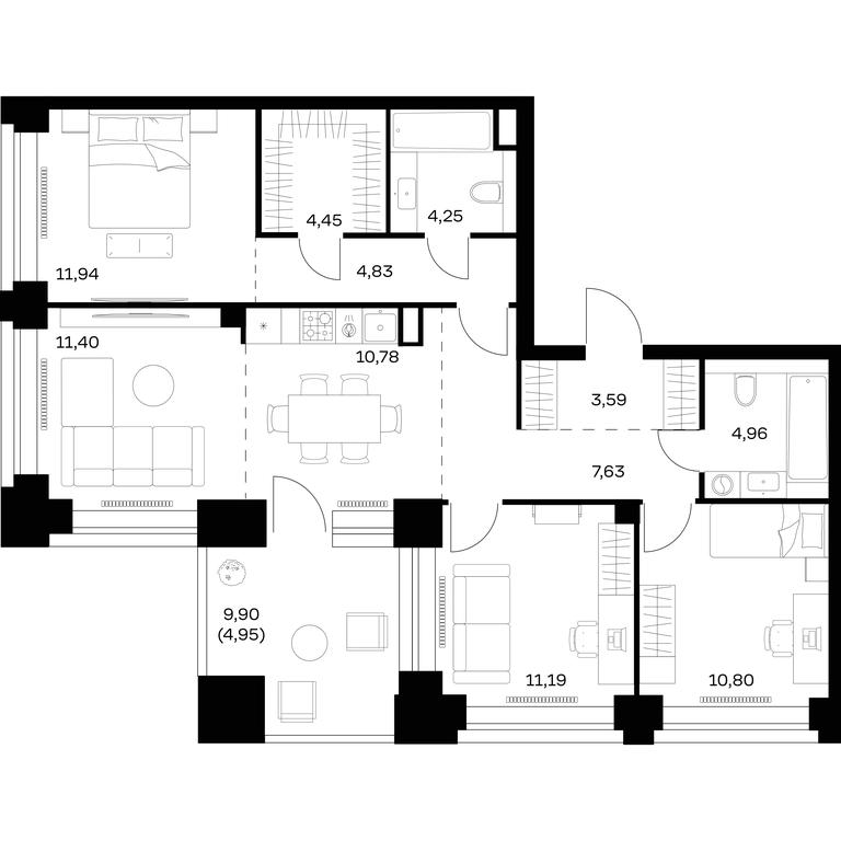 2-BD Apartment Sale, 90.77 sq. m. at Nova, Bratyev Fonchenko Street, вл21, Moscow, Russia #1 2-BD Apartment Sale, 90.77 sq. m. at Nova, Bratyev Fonchenko Street, вл21, Moscow, Russia #1