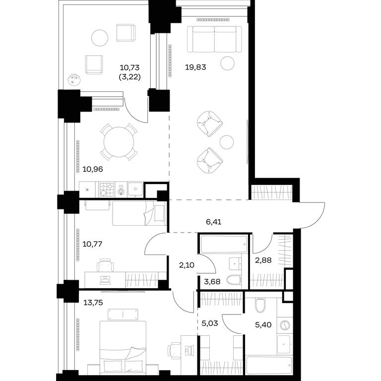 1-BD Apartment Sale, 84.03平方米 at Nova, Bratyev Fonchenko Street, вл21, Moscow, Russia #1 1-BD Apartment Sale, 84.03平方米 at Nova, Bratyev Fonchenko Street, вл21, Moscow, Russia #1
