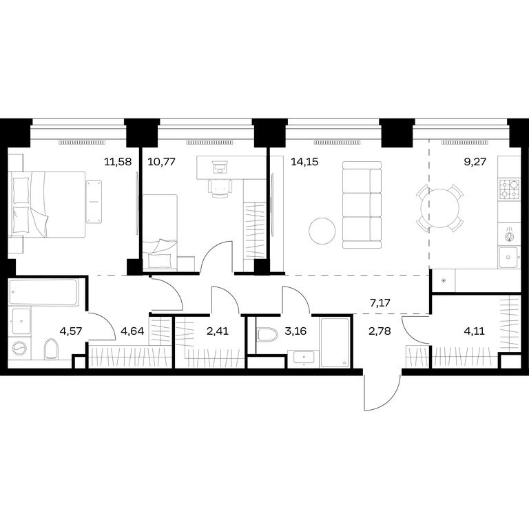 1-BD Apartment Sale, 74.61平方米 at Nova, Bratyev Fonchenko Street, вл21, Moscow, Russia #1 1-BD Apartment Sale, 74.61平方米 at Nova, Bratyev Fonchenko Street, вл21, Moscow, Russia #1