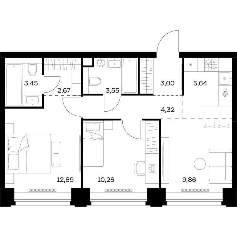 1-BD Apartment Sale, 55.64 sq. m. at Nova, Bratyev Fonchenko Street, вл21, Moscow, Russia #1 1-BD Apartment Sale, 55.64 sq. m. at Nova, Bratyev Fonchenko Street, вл21, Moscow, Russia #1