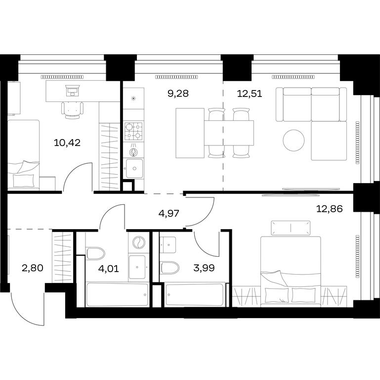 1-BD Apartment Sale, 60.84平方米 at Nova, Bratyev Fonchenko Street, вл21, Moscow, Russia #1 1-BD Apartment Sale, 60.84平方米 at Nova, Bratyev Fonchenko Street, вл21, Moscow, Russia #1