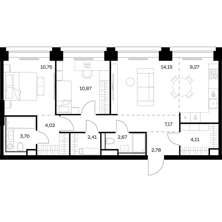 1-BD Apartment Sale, 71.9平方米 at Nova, Bratyev Fonchenko Street, вл21, Moscow, Russia #1 1-BD Apartment Sale, 71.9平方米 at Nova, Bratyev Fonchenko Street, вл21, Moscow, Russia #1