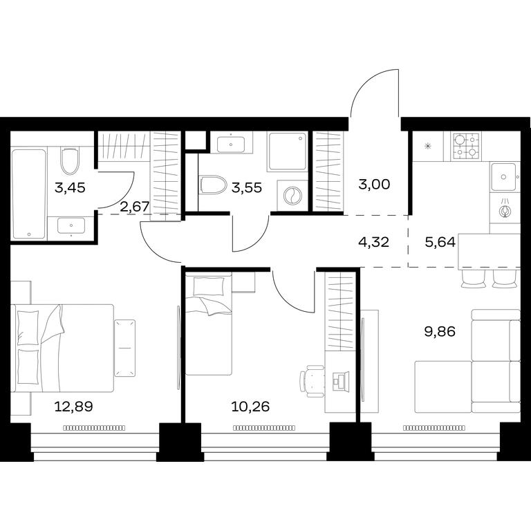 1-BD Apartment Sale, 55.64平方米 at Nova, Bratyev Fonchenko Street, вл21, Moscow, Russia #1 1-BD Apartment Sale, 55.64平方米 at Nova, Bratyev Fonchenko Street, вл21, Moscow, Russia #1