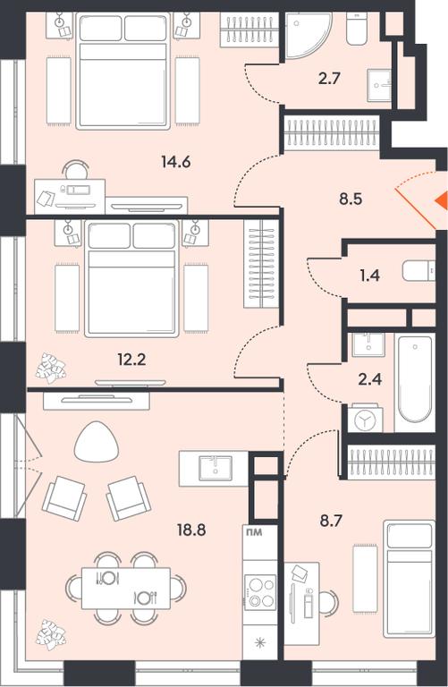 3-BD Apartment Sale, 69.3 sq. m. at balance, Ryazansky Avenue, Moscow, Russia #1
