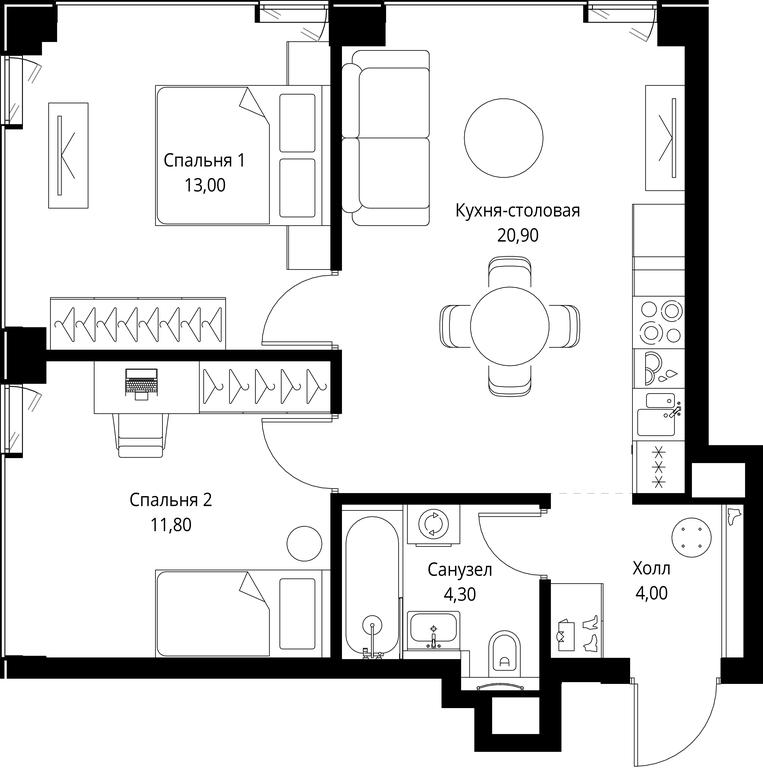 2-BD Apartment Sale, 54 sq. m. at VEER, Vereyskaya Street, Moscow, Russia #2