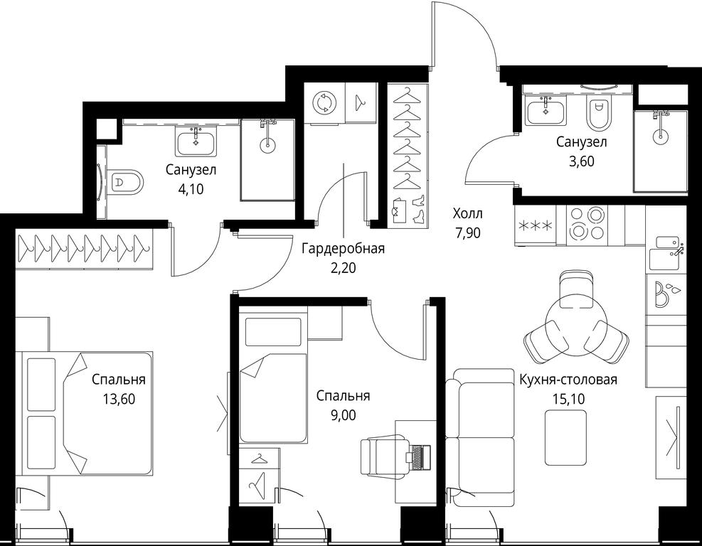 2-BD Apartment Sale, 55.5平方米 at VEER, Vereyskaya Street, Moscow, Russia #1 2-BD Apartment Sale, 55.5平方米 at VEER, Vereyskaya Street, Moscow, Russia #1