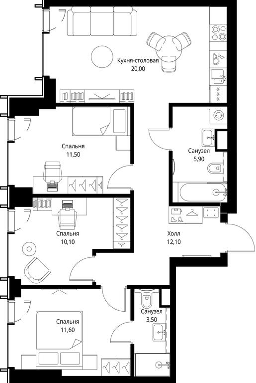 3-BD Apartment Sale, 74.7 sq. m. at VEER, Vereyskaya Street, Moscow, Russia #1