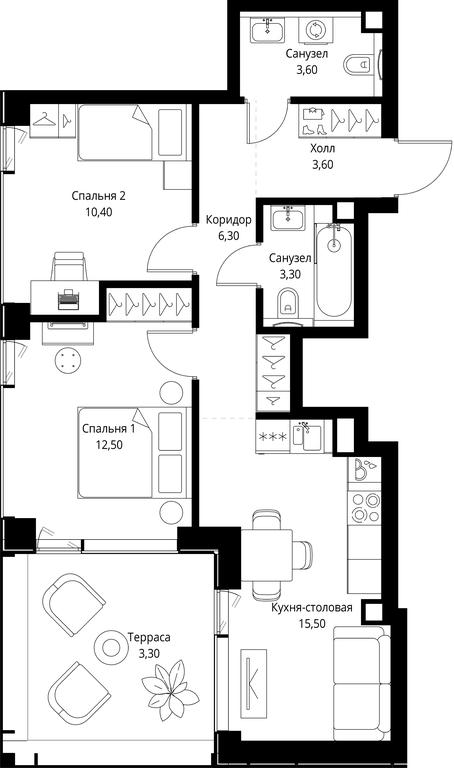 2-BD Apartment Sale, 58.5 sq. m. at VEER, Vereyskaya Street, Moscow, Russia #1 2-BD Apartment Sale, 58.5 sq. m. at VEER, Vereyskaya Street, Moscow, Russia #1