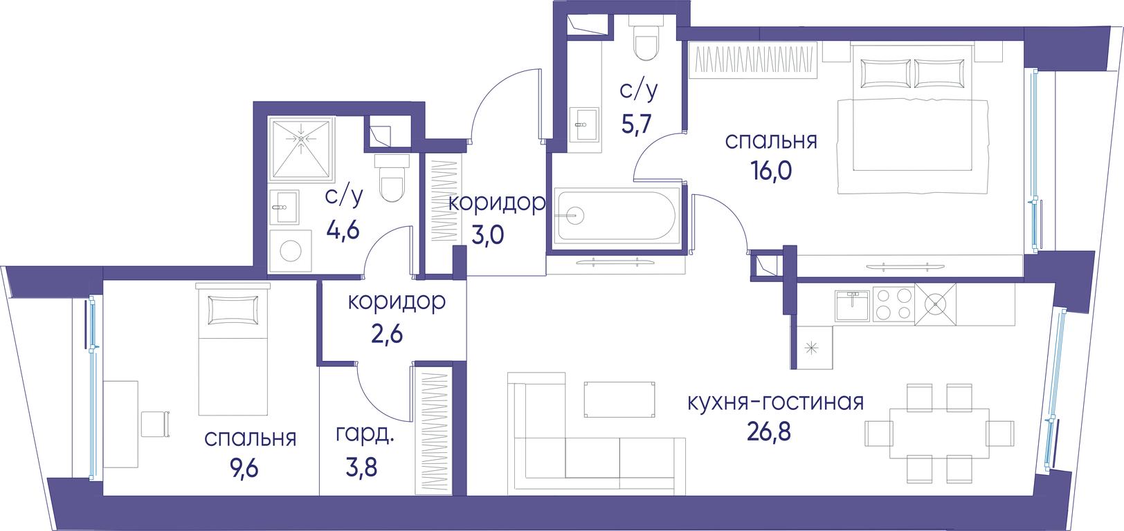 2-BD Apartment Sale, 72.1平方米 at Ostrov, Nizhnye Mnyovniki Street, 37Ас4, Moscow, Russia #1