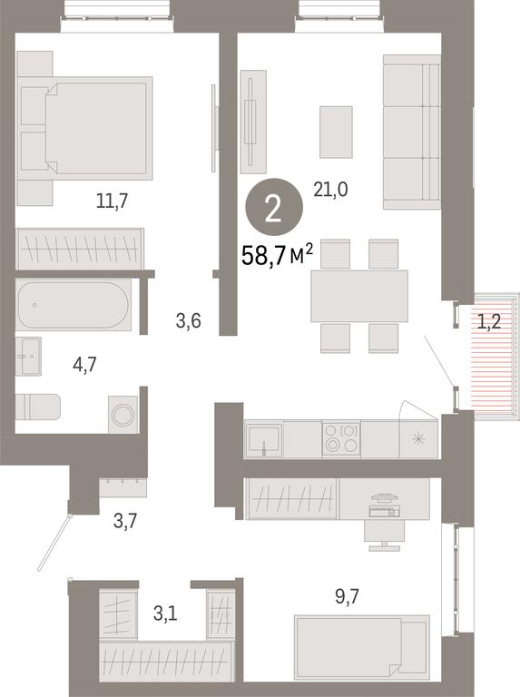 2-BD Apartment Sale, 58.7平方米 at Kvartal Metronom, Tagilskaya Street, Moscow, Russia #1 2-BD Apartment Sale, 58.7平方米 at Kvartal Metronom, Tagilskaya Street, Moscow, Russia #1