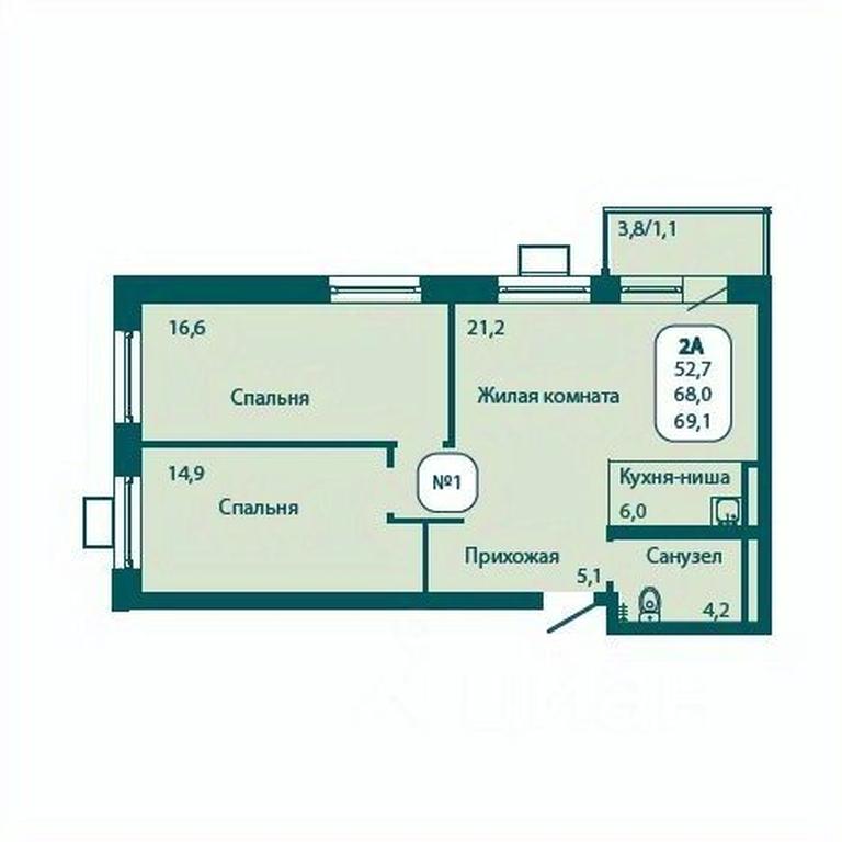 1-BD Apartment Sale, 69.1 sq. m. at Andreevka LIFE, Georgievskoe Highway, Moscow Region, Russia #1