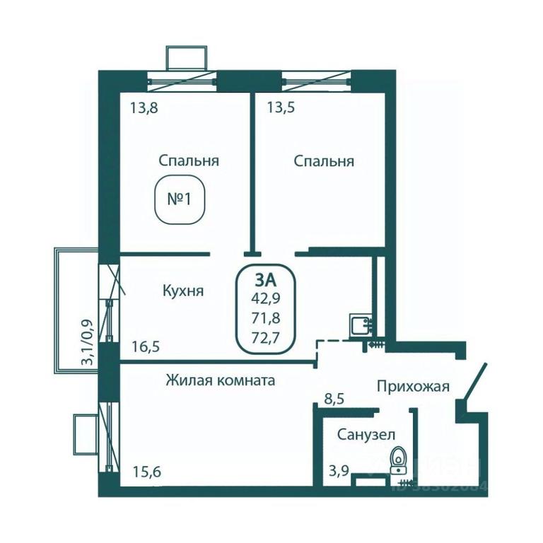 2-BD Apartment Sale, 72.7平方米 at Andreevka LIFE, Georgievskoe Highway, Moscow Region, Russia #1