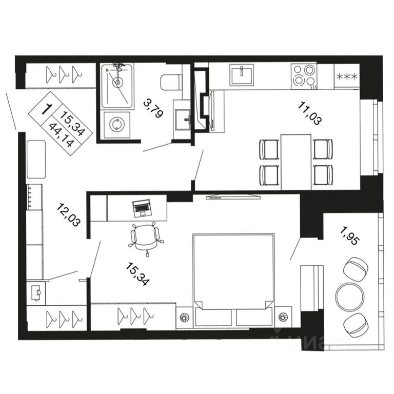 Apartment Sale, 44.14 sq. m. at Vremena goda, Proletarskaya ulitsa, Aprelevka, Naro-Fominskiy City District, Moscow Region, Russia #1