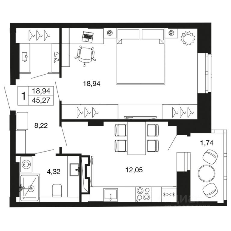 Apartment Sale, 45.27 sq. m. at Vremena goda, Proletarskaya ulitsa, Aprelevka, Naro-Fominskiy City District, Moscow Region, Russia #1