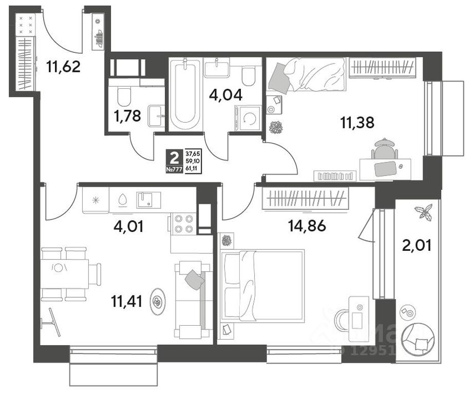 1-BD Apartment Sale, 61.11平方米 at Publitsist, ulitsa Zelyonaya Roshcha, Pushkino, Moscow Region, Russia #1 1-BD Apartment Sale, 61.11平方米 at Publitsist, ulitsa Zelyonaya Roshcha, Pushkino, Moscow Region, Russia #1