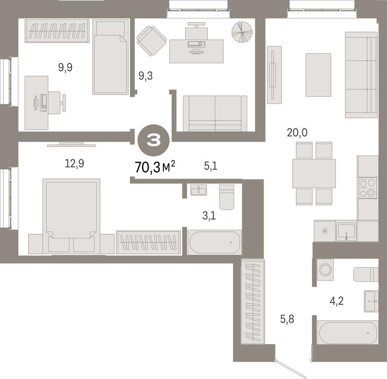 Продажа 3-комн. квартиры, 70,3 м² в ЖК «Квартал Метроном», Тагильская улица, Москва, Россия #1 Продажа 3-комн. квартиры, 70,3 м² в ЖК «Квартал Метроном», Тагильская улица, Москва, Россия #1