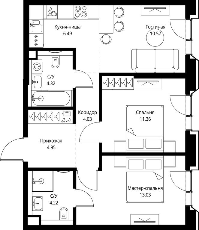 2-BD Apartment Sale, 58.97 sq. m. at MIRA, Mira Avenue, Moscow, Russia #2