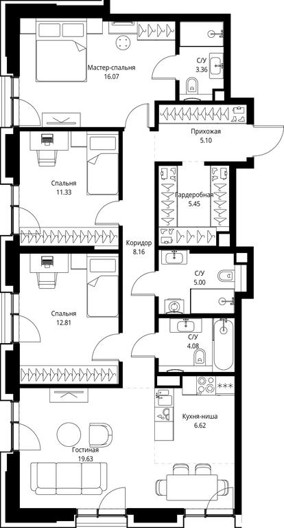 3-BD Apartment Sale, 97.61平方米 at MIRA, Mira Avenue, Moscow, Russia #2