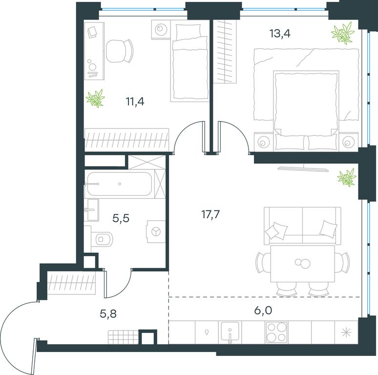 2-BD Apartment Sale, 59.8 sq. m. at Level Michurinskiy, Озёрная улица, вл1, Москва, Россия #1 2-BD Apartment Sale, 59.8 sq. m. at Level Michurinskiy, Озёрная улица, вл1, Москва, Россия #1