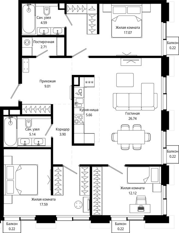 3-BD Apartment Sale, 105.49 sq. m. at Mod, 4th Maryinoy Roschi Street, 12с9, Moscow, Russia #1 3-BD Apartment Sale, 105.49 sq. m. at Mod, 4th Maryinoy Roschi Street, 12с9, Moscow, Russia #1